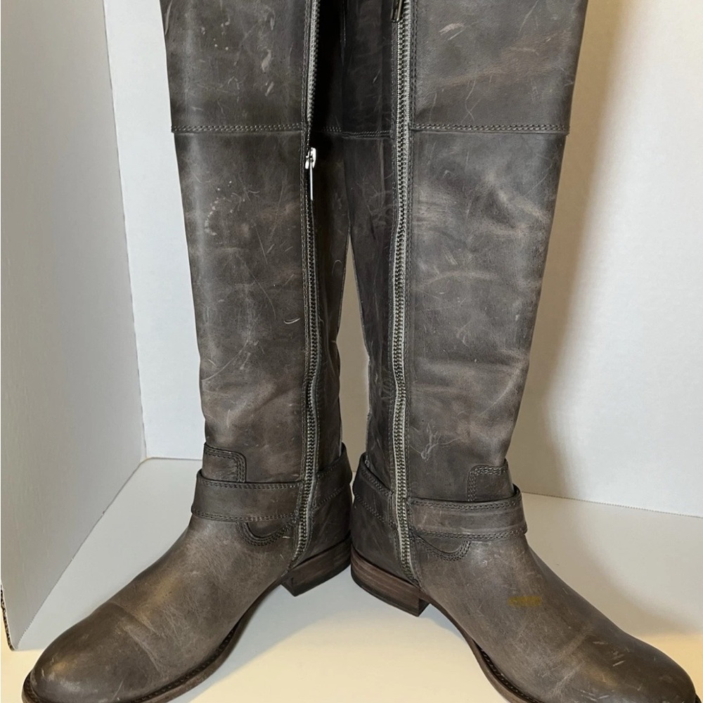 Frye Knee High Riding Boots in Distressed Gray